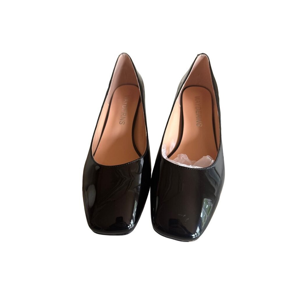 NWOB Wayderns Womens Black‎ Patent Leather Block Heel Pumps US 9.5